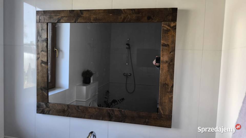 Piękne drewniane lustro loft vintage ze starych