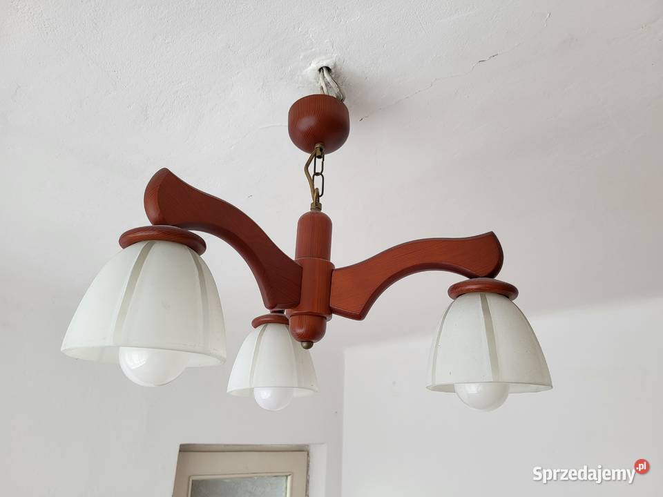 Żyrandol drewniany 3 klosze Łódź