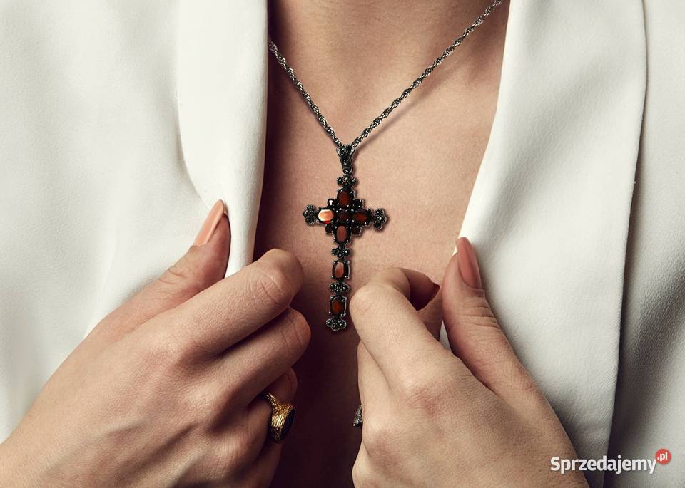 Krzyż granaty markasyty srebro pr 925 wisior lubelskie Lublin