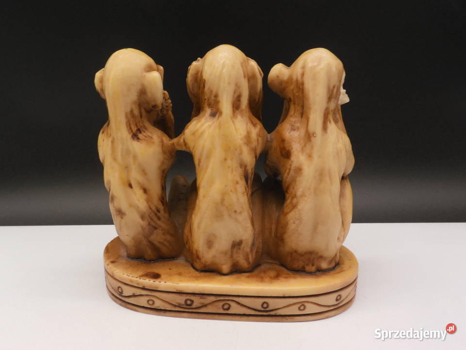 Figurka zabytkowa Trzech Mądrych Małp z żywicy Porcelana i szkło Raszków