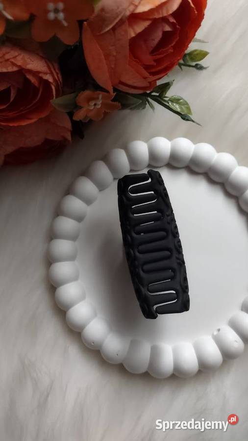 Czarna spinka klamra ażurowa do włosów Vintage Olkusz