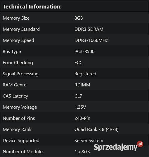 Pamięć RAM Samsung 8GB DDR3 1866 MHz ECC Polana