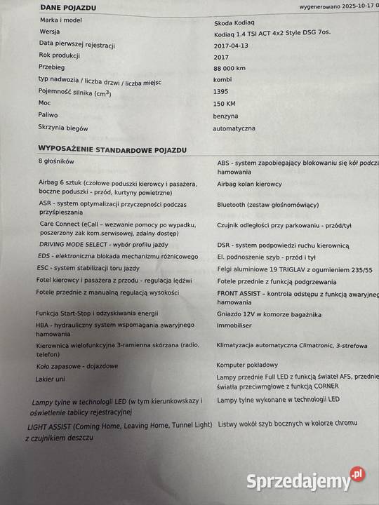 Skoda Kodiaq 14 Tsi2017 automat 7 osobowy wspomaganie kierownicy Kędzierzyn-Koźle