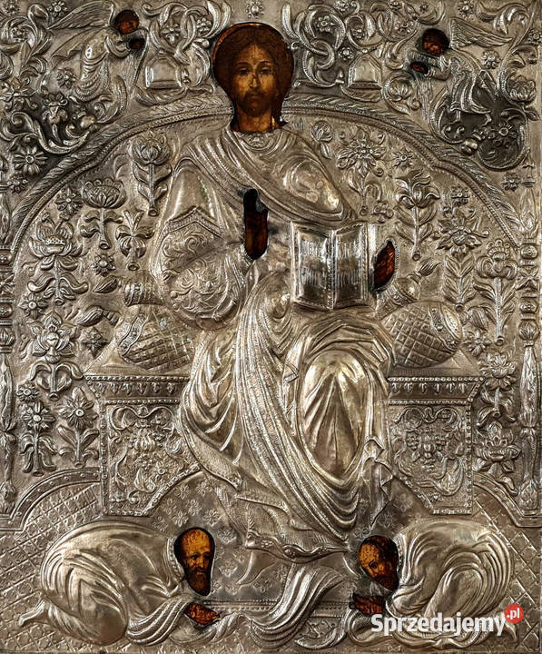 Ikona Jezus Chrystus Pantokrator srebro 159 Antyki, Sztuka, Kolekcje Warszawa
