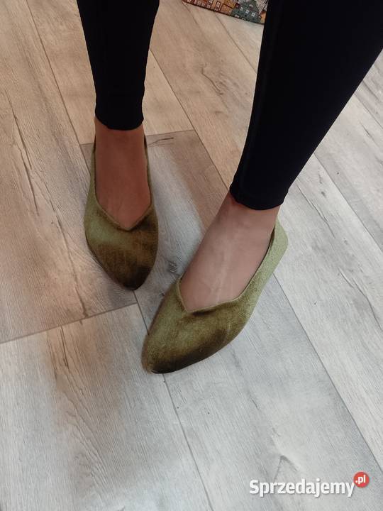 4142 Zielone welurowe baleriny wieczorowe NOWE Kraków