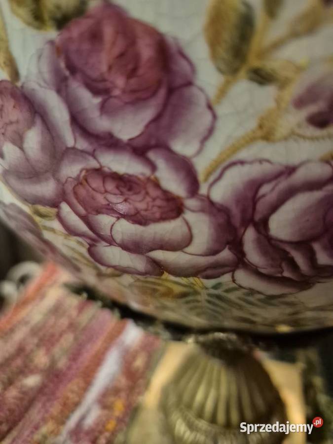 Waza porcelanowa z różami przepiękne okucie Porcelana i szkło dolnośląskie Wrocław