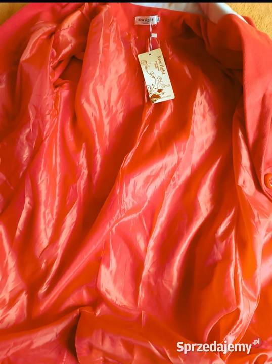 Płaszcz pomarańczowy na jeden guzik wiosenny śląskie Cieszyn