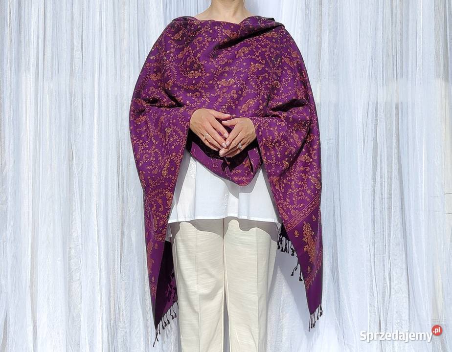 Szal orientalny fiolet indyjski haftowany haft Dla kobiet