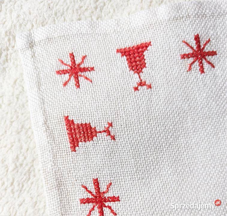Serwetka ręcznie haftowana haft krzyżykowy biały Obrusy i serwety Szczecin
