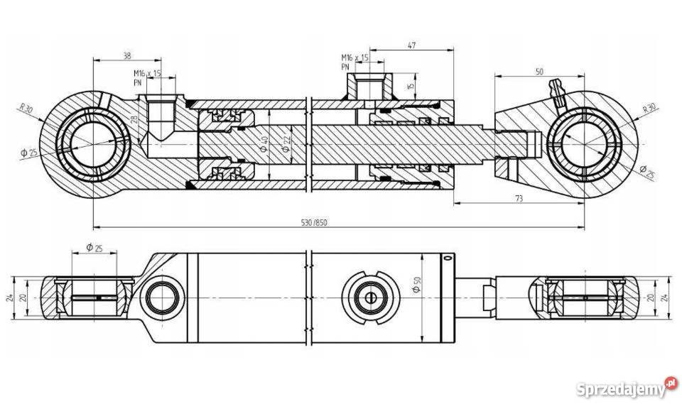 Siłownik Hydrauliczny 40x22 Skok 320 Mocowania