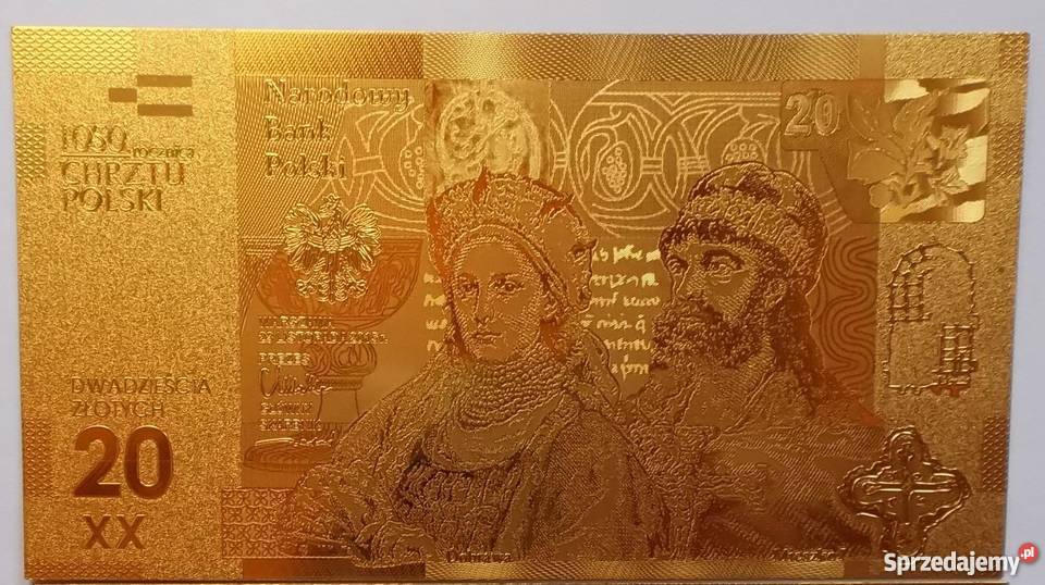 ZŁOTO Złoty Banknot 20 1050 rocznica Chrztu Sosnowiec