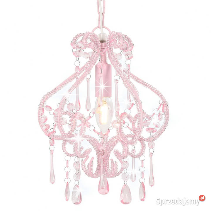 Lampa sufitowa z koralikami różowa okrągła E14