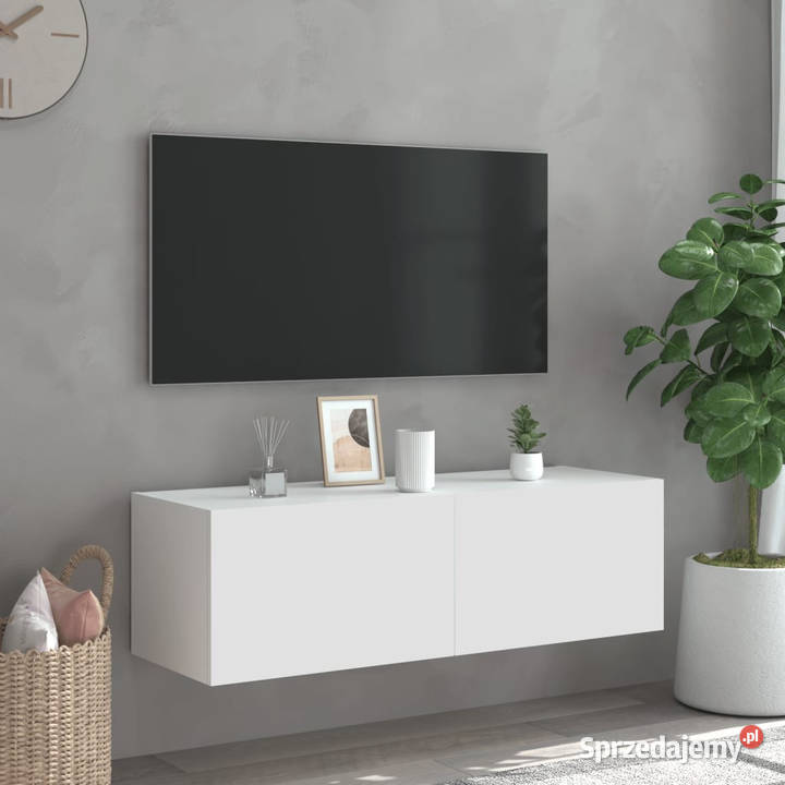 Ścienna szafka TV z LED biała 100x35x31 WM837295 Warszawa