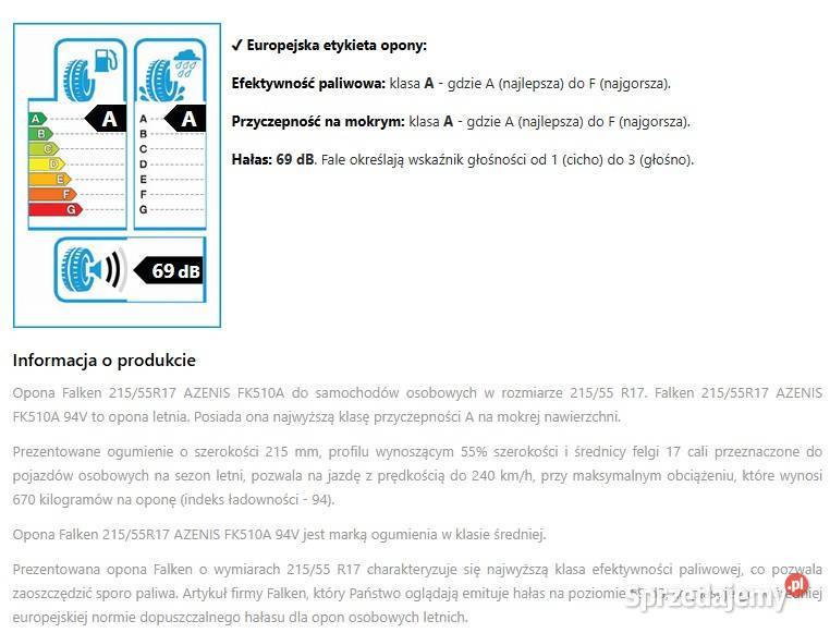 Nowe opony 21555R17