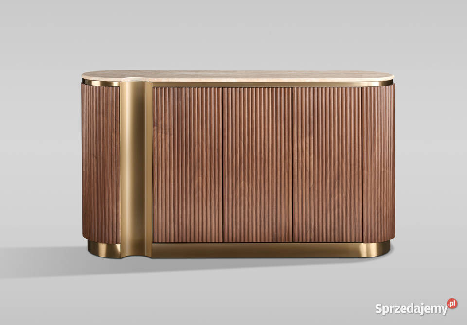 Ryflowana komoda drewniana brązowa złota Nutris Komody Golkowice