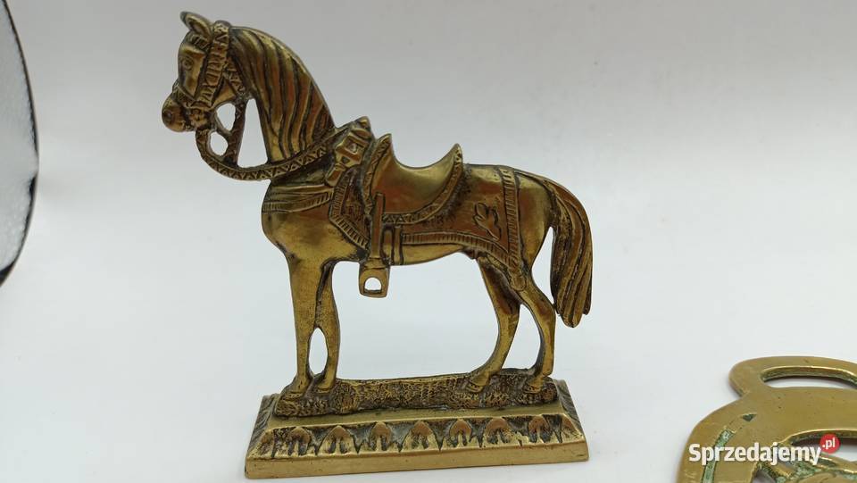 Dwie dekoracje ozdoby mosiężne z motywem konia Zamość