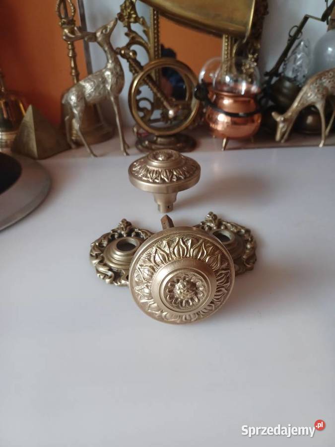 Komplet gałek z szyldami Klamki Mosiądz Poznań