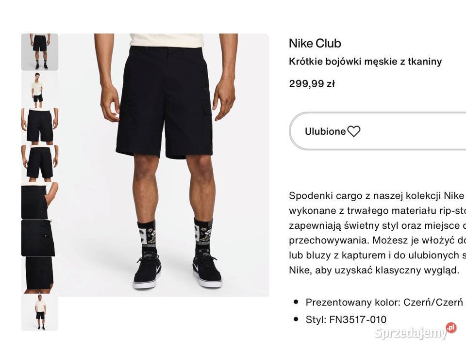 Spodnie Bojówki Krótkie Cargo Czarne Męskie NIKE Nowa Sól