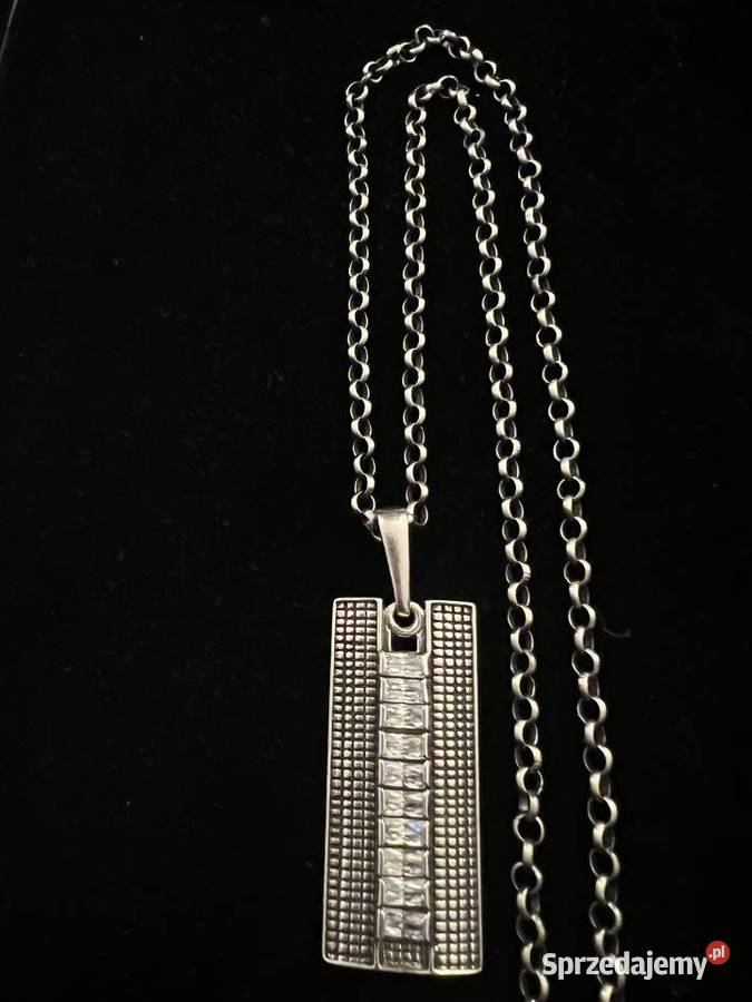 Srebrna zawieszka wisior cyrkonie długi łańcuch Wisiorki Warszawa