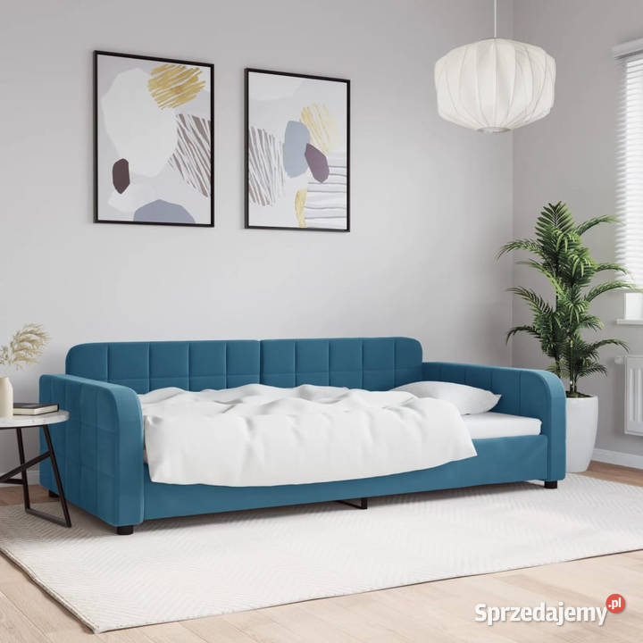 Sofa z funkcją spania niebieska obita aksamitem Łóżka Warszawa