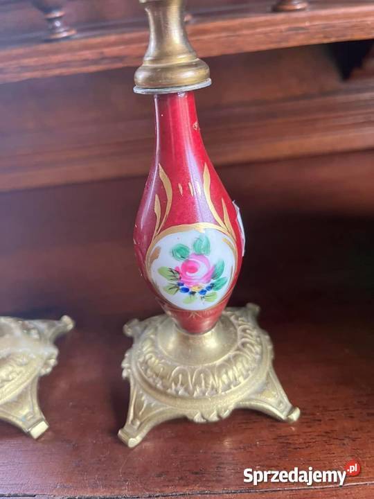 Świecznik porcelana i mosiądz Szafirowy malowany sprzedam