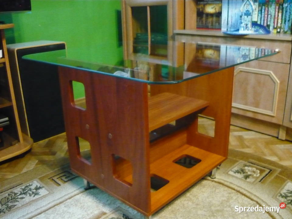 stolik drewniany z szklanym blatem 76cm Strzegom