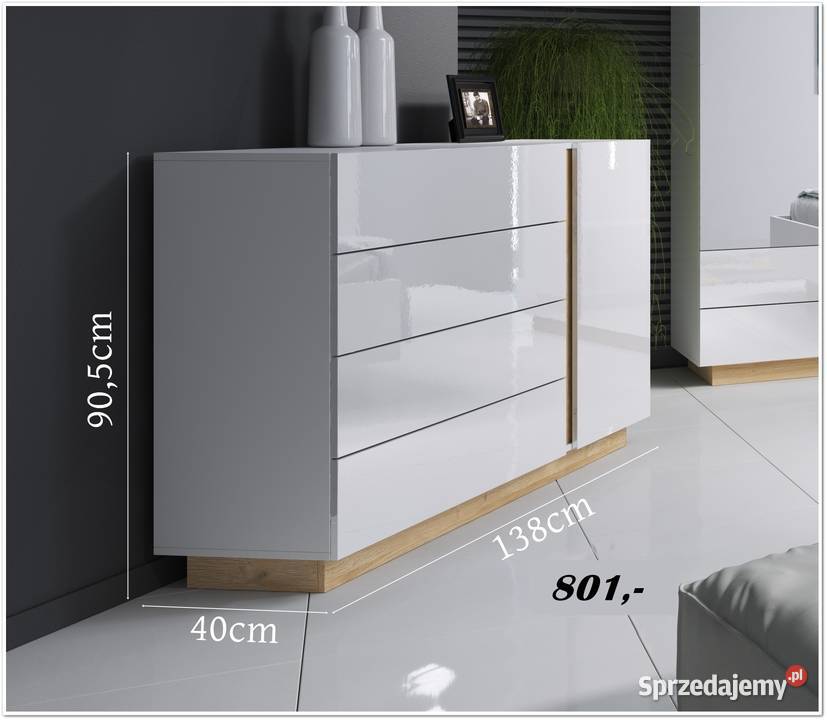 Witryna niska Arco biały połysk Meble do salonu śląskie Częstochowa