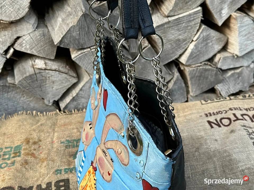 Ręcznie malowana wysoka torba skórzana Warszawa sprzedam
