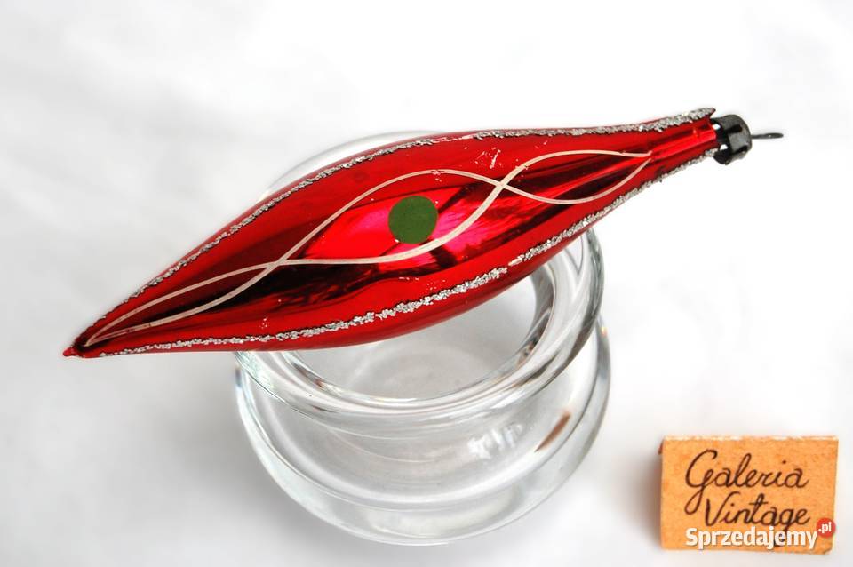 Stara bombka szklana czerwony sopel ręcznie Lublin