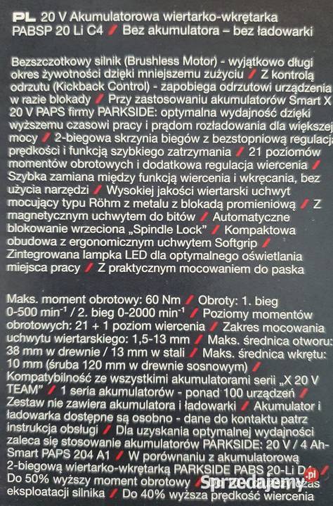 Parkside Performance PABSP 20 Li C4 Wrocław