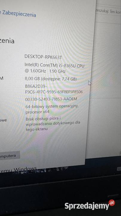 Lenovo l490 i5 8gen 8gb 256nvme 14 FH ips Wifi matowa Rybnik