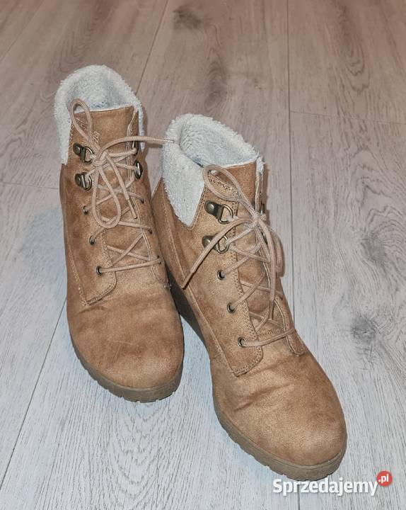 Botki damskie koturny camel kożuszek 36 inna łódzkie Łódź