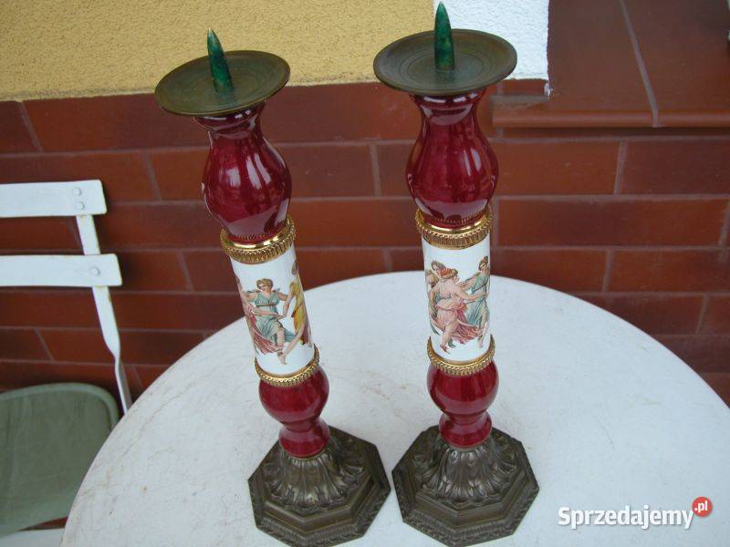 komplet starych świeczników mosiądz i porcelana Gorzów Wielkopolski