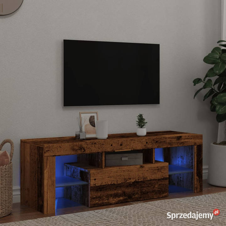 Szafka pod TV z oświetleniem LED stare drewno