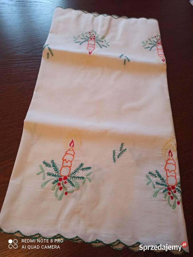 Serweta bieżnik świąteczny ręcznie haftowana 100 biały Białystok