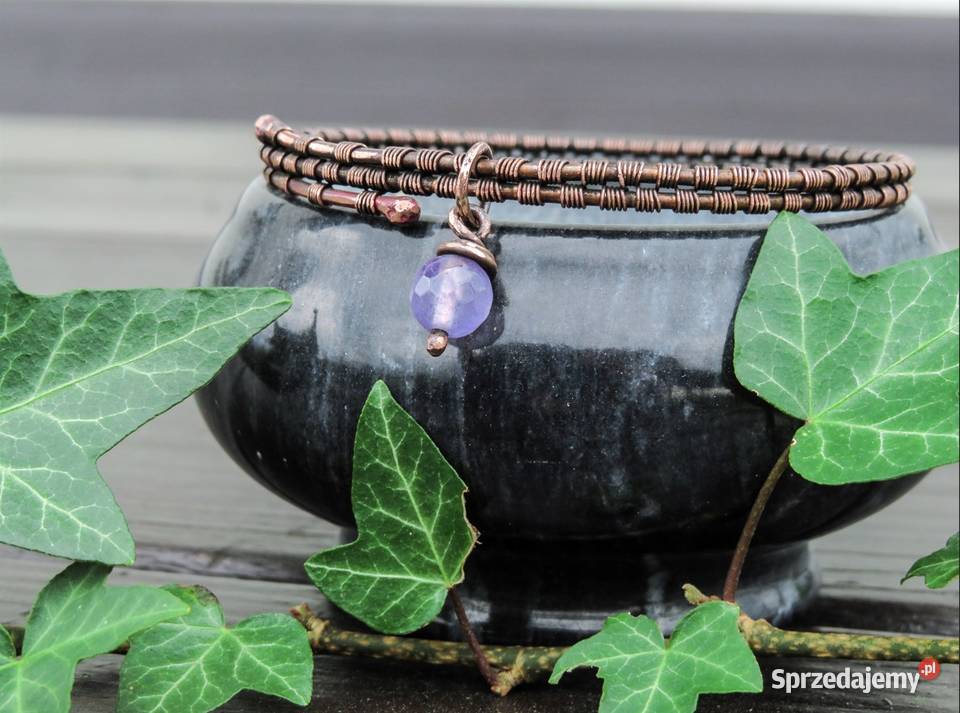 Miedziana bransoletka fioletowy jadeit małopolskie
