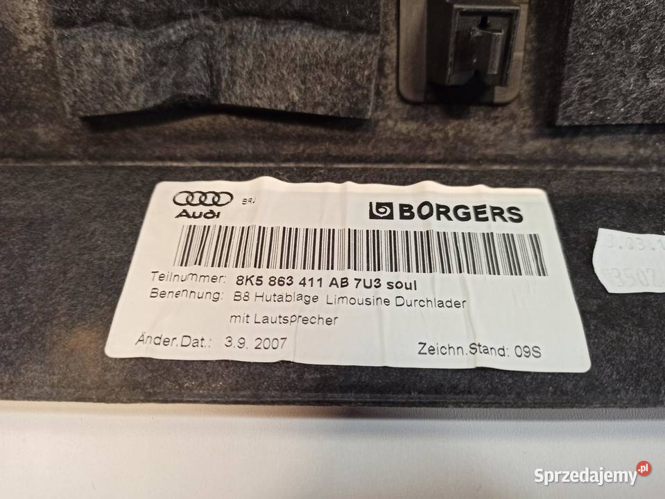 PÓŁKA BAGAŻNIKA TYŁ SEDAN AUDI A4 B8 8K5863411AB Części samochodowe dolnośląskie