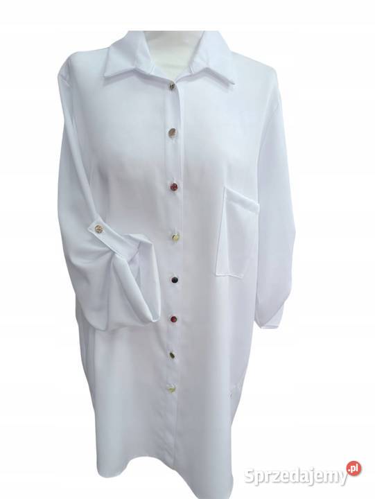 Elegancka koszula damska biała z paskiem 4648 Wieluń