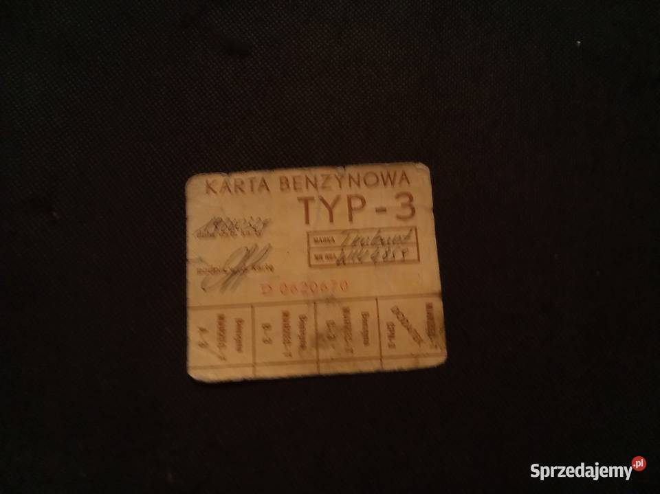Karta benzynowa typ 3 1988 PRL Antyki, Sztuka, Kolekcje Warszawa