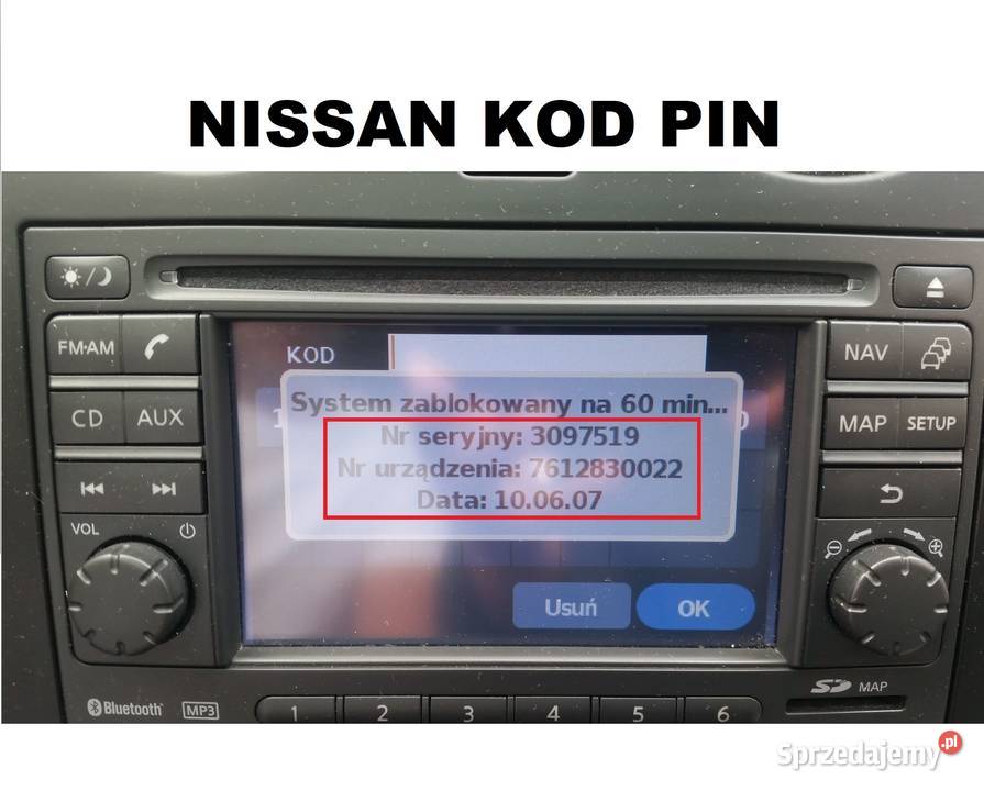 Kod PIN do radia Nissan Note Qashqai Micra Juke Łódź