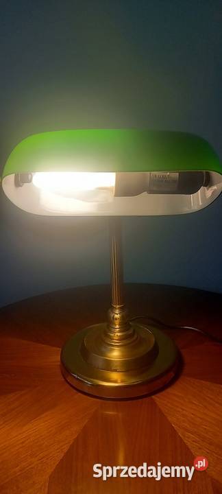 Mosężna lampka gabinetowa bankierka z kloszem Skierniewice