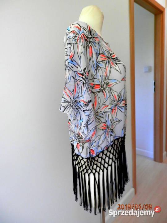 Bluzka Papaya Stylowe Frędzle Kwiaty Błękitna L podlaskie Łomża