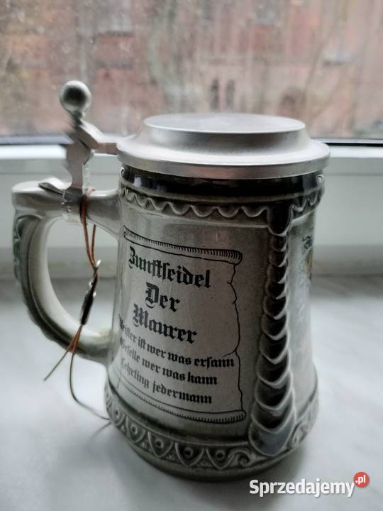 Duży kufel gliniany z deklem z cyny Jerz zachodniopomorskie Choszczno