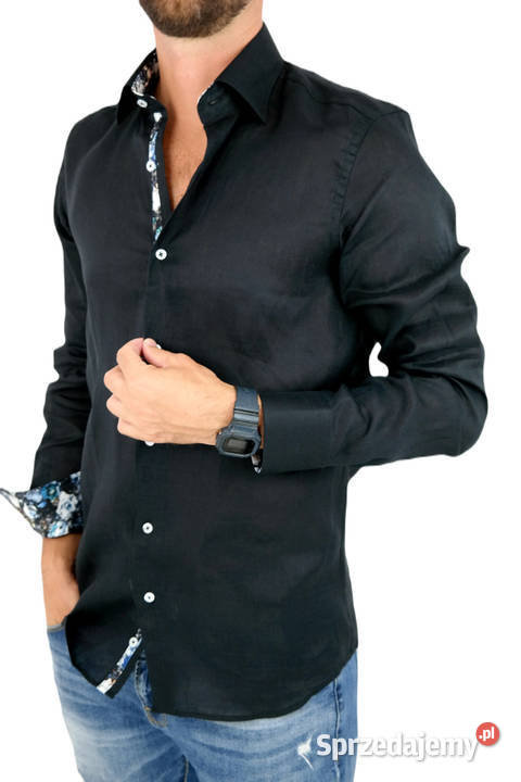 GIOVANNI PERA Koszula Męska GPL9 Czarna LEN Ostrów Wielkopolski