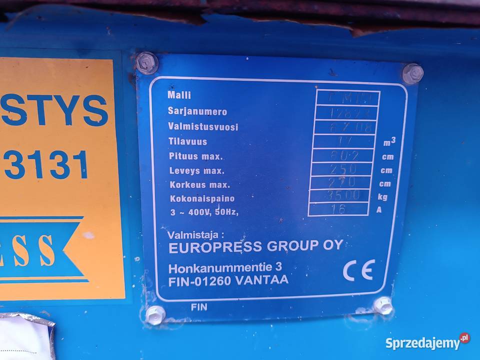 Prasokontener hakowy 17m3 uszkodzony kontener lubelskie Dragany