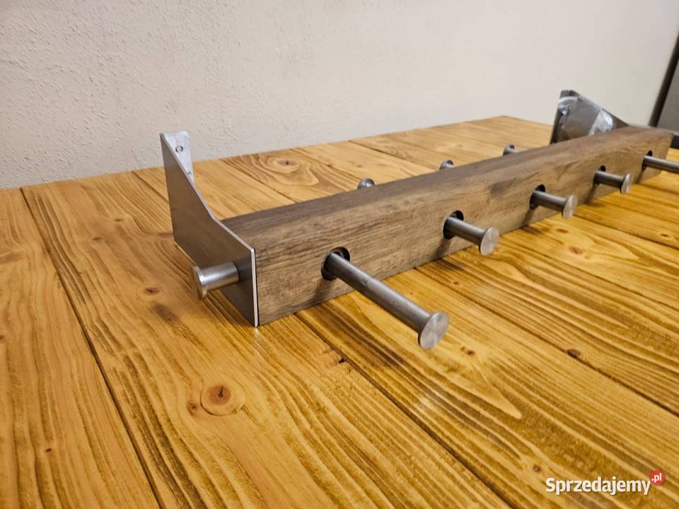 Dębowy wieszak ścienny WYSYWANE HACZYKI tulejki Pszczyna