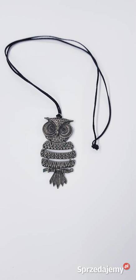 Stary duży wisiorskładana sowa na rzemyku Dąbrowa Górnicza