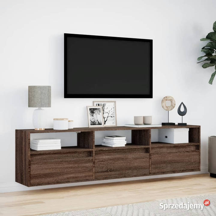 Ścienna szafka pod TV z LED brązowy dąb mazowieckie Warszawa