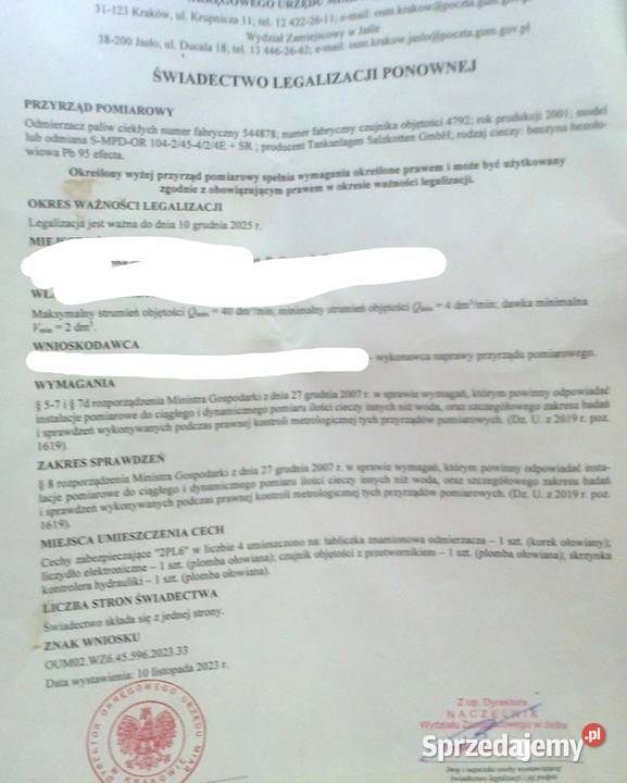 DYSTRYBUTOR PALIW z VRS SZYBKA POMPA TIR Baborów