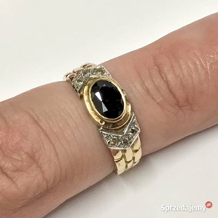 Złoty PIERŚCIONEK 14K cudny SZAFIR cyrkonie r 16 Warszawa